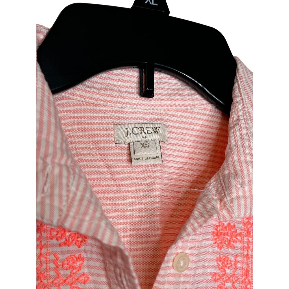 J.Crew Women's Top Shirt Embroidered Striped Long Cuffed Sleeve Button Pink XS - Picture 6 of 10